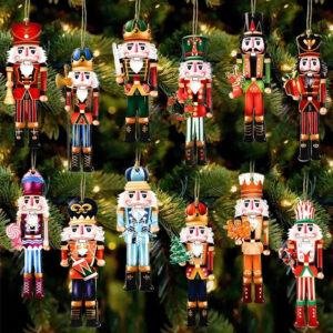 12 Pcs Wooden Nutcracker Christmas Tree Hanging Ornaments Set