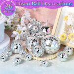 26 Pcs Silver Mirror Disco Ball Decorations Mixed Sizes Set