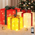 3 Pcs LED Light Up Christmas Gift Boxes Outdoor Xmas Decor