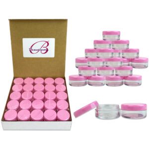 25 Pcs 5g Plastic Cosmetic Sample Jar Containers with Pink Lids