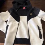 Men's Cream & Black Tech Fleece Full-Zip Hoodie – Colourblock - Image 2