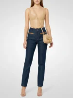Ladies Straight Leg Jeans High Waist Dark Indigo Front Seam Ankle Crop - Image 2