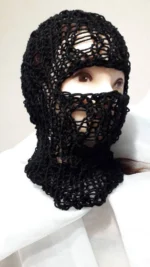 Handmade Crochet Balaclava Black Open-Knit Ski Mask Streetwear - Image 2