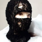 Handmade Crochet Balaclava Black Open-Knit Ski Mask Streetwear