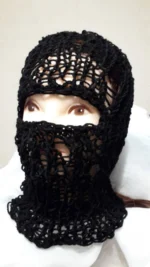 Handmade Crochet Balaclava Black Open-Knit Ski Mask Streetwear - Image 4
