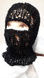 Handmade Crochet Balaclava Black Open-Knit Ski Mask Streetwear - Image 5