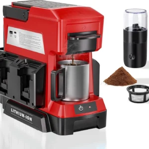 Lithium-Ion Portable Coffee Maker Built-In Grinder Camping Red