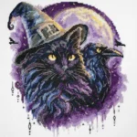 5D Diamond Painting Kit Witch Black Cat Halloween Full Drill DIY Art