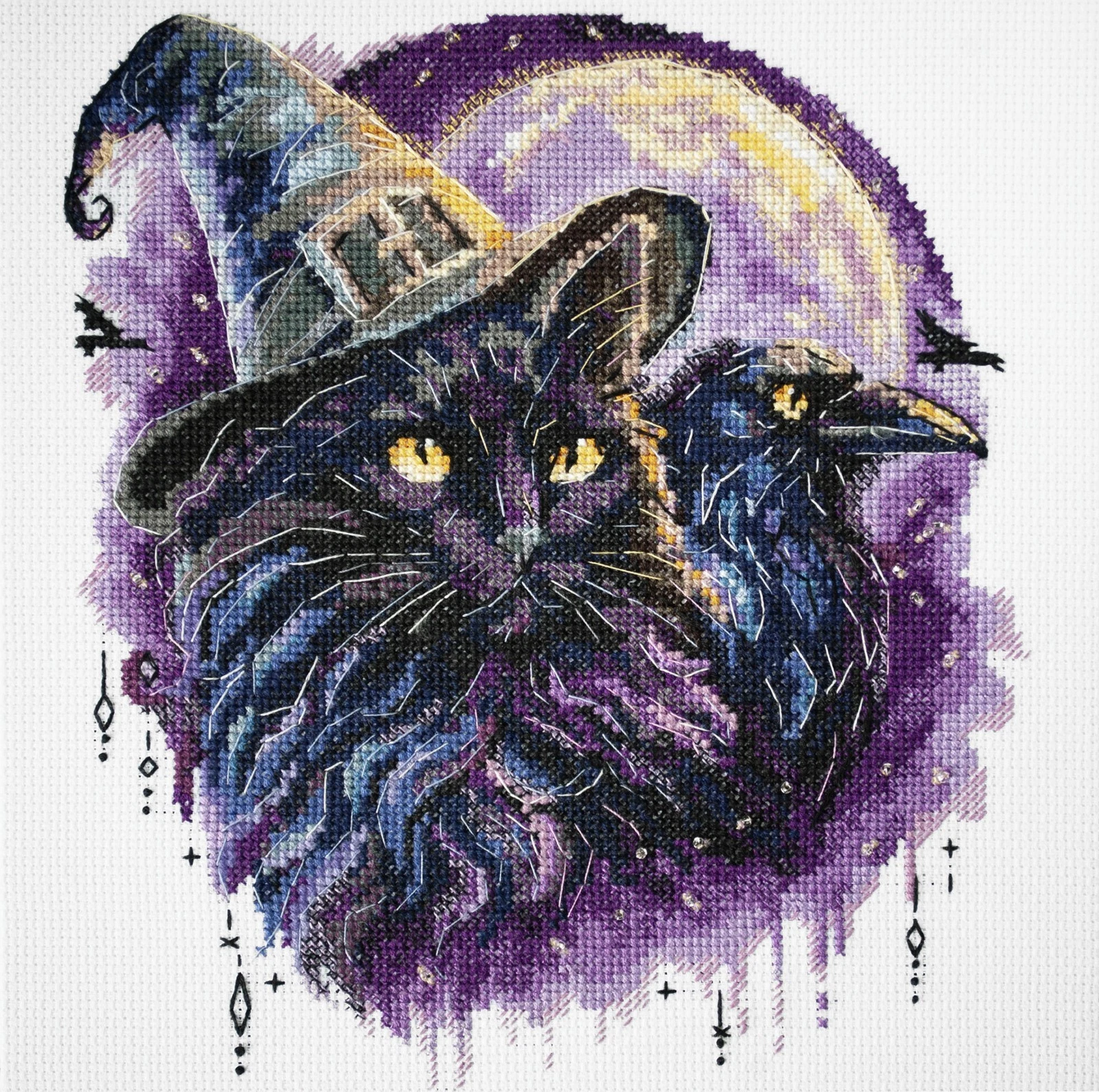 s-l1600 (2) 5D Diamond Painting Kit Witch Black Cat Halloween Full Drill DIY Art - Image 1