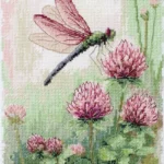 Counted Cross Stitch Kit Dragonfly Pink Clover Flowers Nature Floral