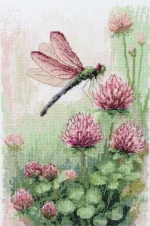 Counted Cross Stitch Kit Dragonfly Pink Clover Flowers Nature Floral