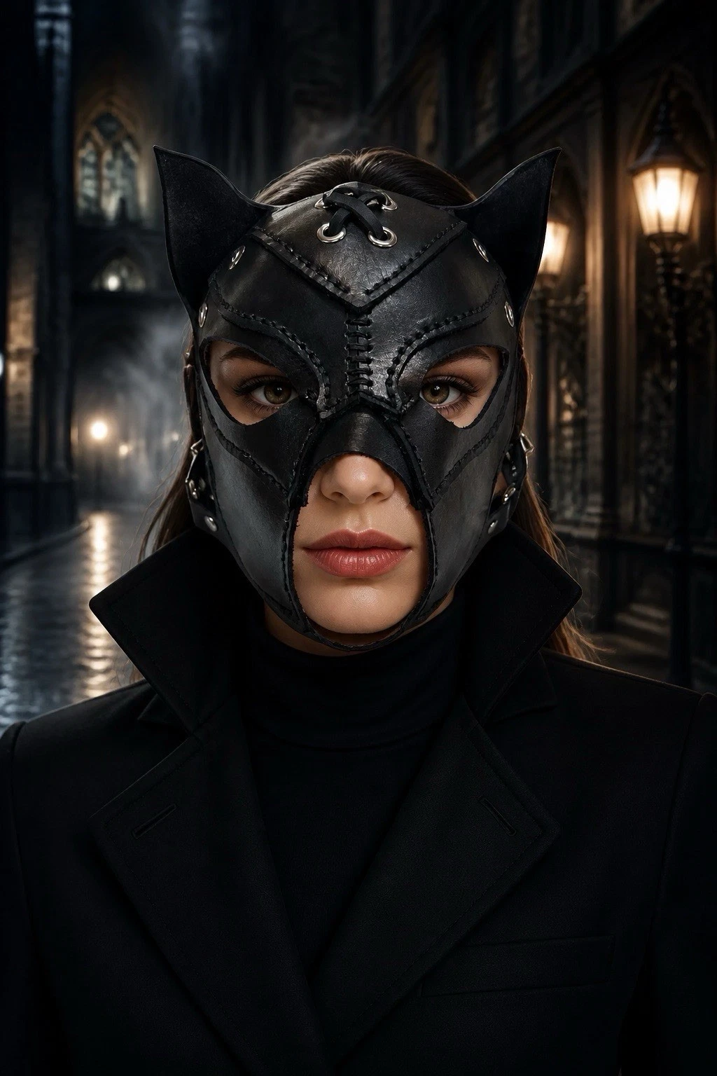 s-l1600 (2) Handmade Black Leather Cat Mask Cosplay, Masquerade & Halloween - Image 1
