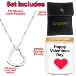 925 Silver Heart Necklace Gift Set with Candle And Pouch - Image 4