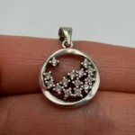 Sterling Silver Circle CZ Cluster Pendant Necklace Gift - Image 3