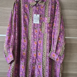 Pink Floral Printed Long Casual Shirt Dress