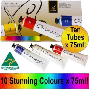 Chromacryl 10 Tube Acrylic Paint Set 10 x 75ml Australian Made Colours