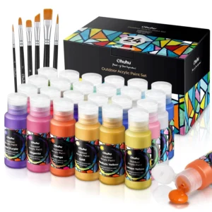 Ohuhu Outdoor Acrylic Paint Set 24 Colors 6 Brushes Weather Resistant