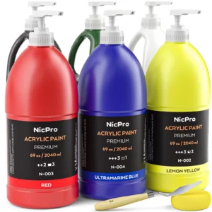 NicPro Premium Acrylic Paint Set 6 Colors 69oz Large Bottles with Pump