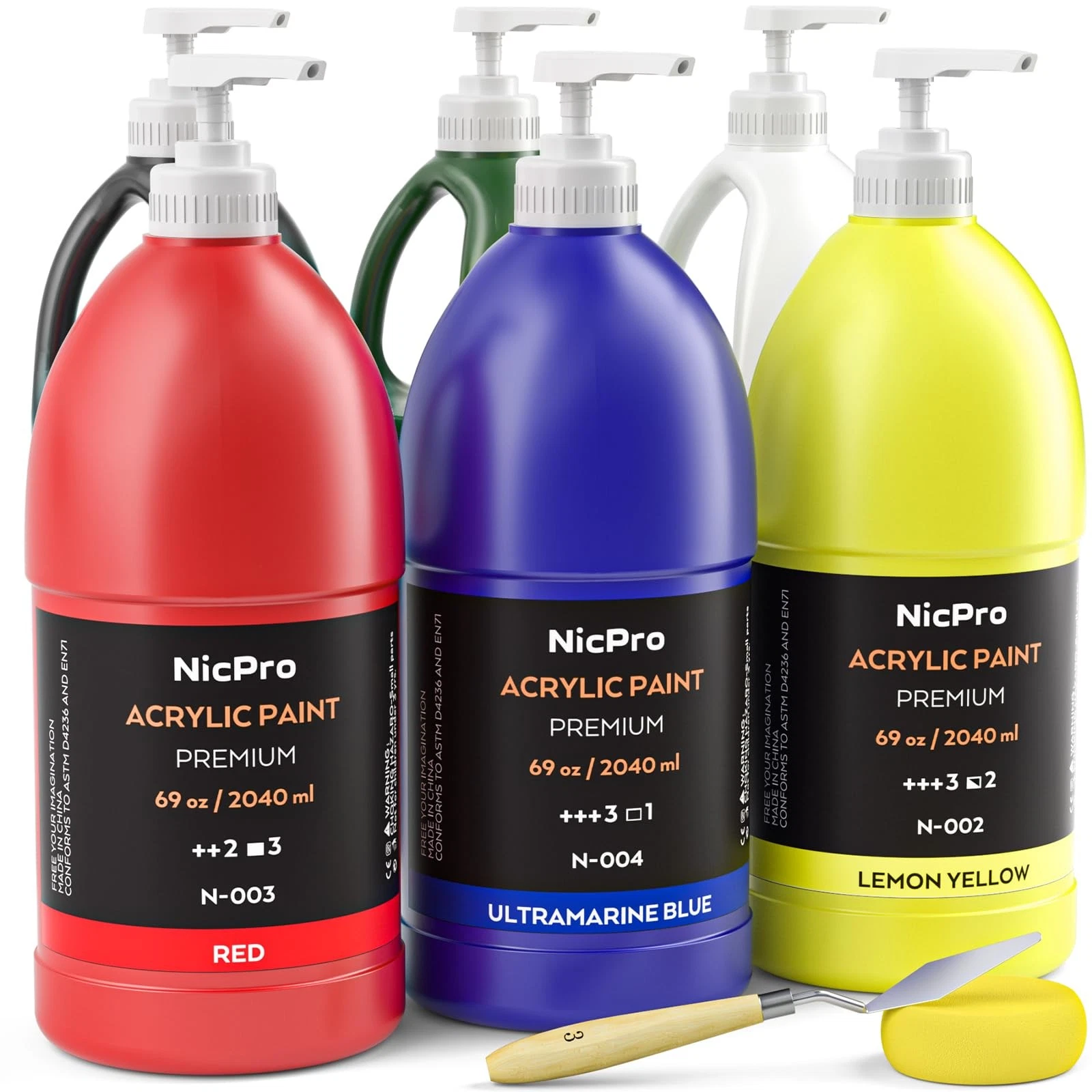 s-l1600 (2) NicPro Premium Acrylic Paint Set 6 Colors 69oz Large Bottles with Pump - Image 1