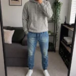 Mens Denim Joggers Faded Blue Cuffed Ankle Elastic Waist Casual Jeans