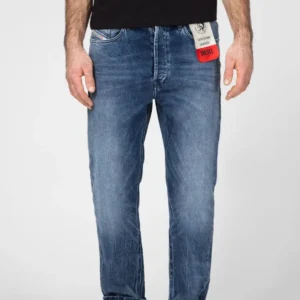 Diesel Jeans Mens Regular Straight Leg Mid Blue Wash Designer New