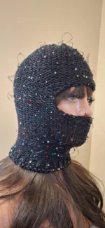 Handmade Sequin Knit Balaclava Black Sparkle Ski Mask, Streetwear - Image 5