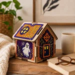 3D Halloween House Bead Embroidery Kit on Wood DIY Spooky Decor