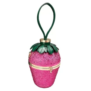 Rhinestone Strawberry Shaped Clutch Purse with Handle