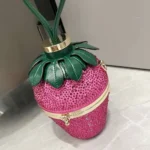 Rhinestone Strawberry Shaped Clutch Purse with Handle - Image 2