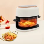 Transparent Glass Air Fryer See-Through Bowl, White & Rose Gold
