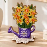 3D Diamond Painting Kit on Wood Floral Watering Can Standing Decor