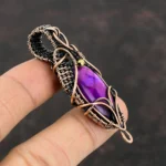 Amethyst Crystal Pendant Handmade Copper Wire Wrapped Boho Necklace - Image 3