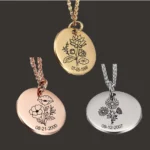 Personalised Birth Flower Necklace Custom Engraved Date Gift Her - Image 2