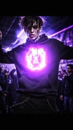 DWL Purple Graphic Black Pullover Hoodie Streetwear Sweatshirt - Image 2