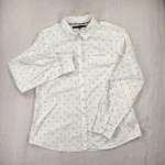 White Polka Dot Button-Up Shirt Casual Long Sleeve Top - Image 3