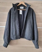 Women’s Grey Pinstripe Casual Winter Jacket - Image 2