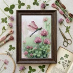Counted Cross Stitch Kit Dragonfly Pink Clover Flowers Nature Floral - Image 3