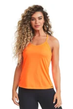 Womens Brazilian Activewear Tank Top Orange Strappy Back Gym Yoga Vest