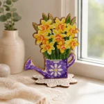 3D Diamond Painting Kit on Wood Floral Watering Can Standing Decor - Image 2