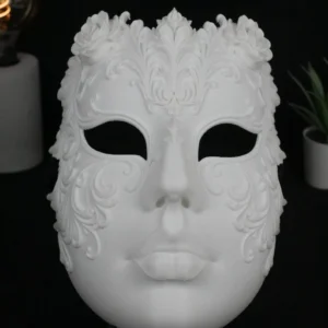 Ornate White Filigree Masquerade Mask Full Face Venetian Style