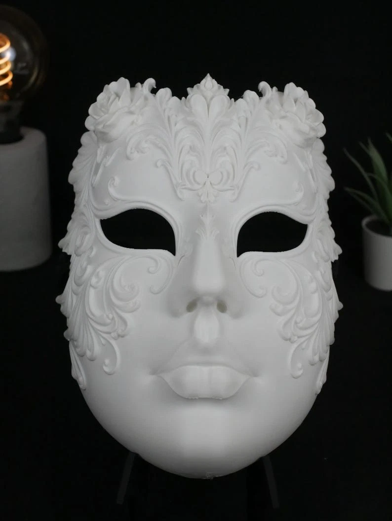 s-l1600 (37) Ornate White Filigree Masquerade Mask Full Face Venetian Style - Image 1