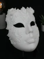 Ornate White Filigree Masquerade Mask Full Face Venetian Style - Image 3
