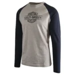 Harley Davidson Mens Raglan Long Sleeve T-Shirt Grey Navy Logo - Image 3