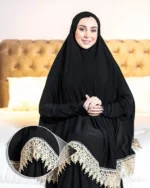 Elegant Black Prayer Khimar with Premium Lace Border