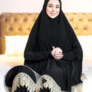 Elegant Black Prayer Khimar with Premium Lace Border