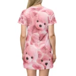 Pink Teddy Bear Print T-Shirt Dress Short Sleeve Casual Mini - Image 4