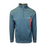 Columbia Mens Quarter Zip Pullover Fleece Sweatshirt Heathered Teal Blue - Image 2