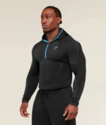 Gymshark Seamless Half-Zip Hoodie Mens Black Blue Large - Image 3