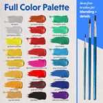 Crafts 4 All 24 Acrylic Paint Set with 3 Free Brushes Premium Pigment - Image 3