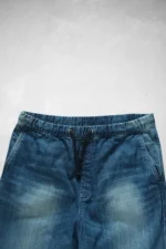 Mens Denim Joggers Faded Blue Cuffed Ankle Elastic Waist Casual Jeans - Image 4